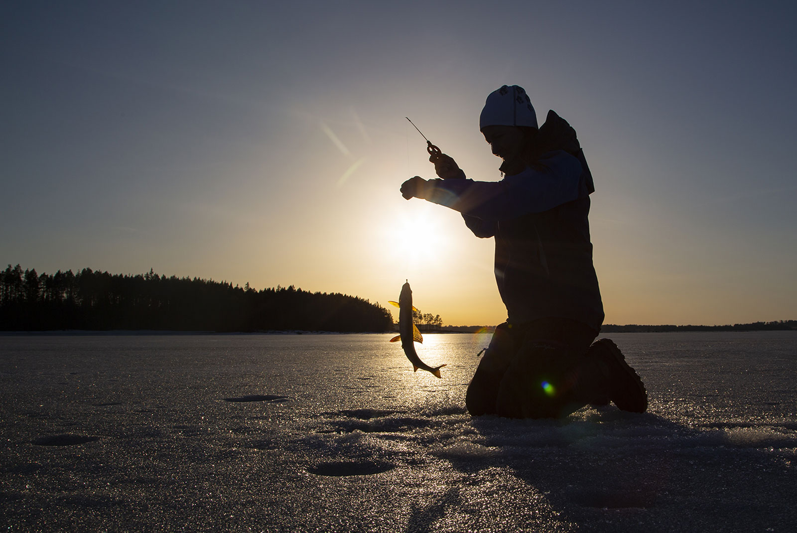 Ice fishing on a Minnesota lake